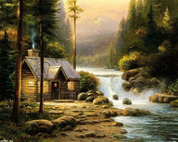 Живопись водопад река Томас Кинкейд