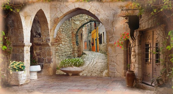 Фреска старый город Италии