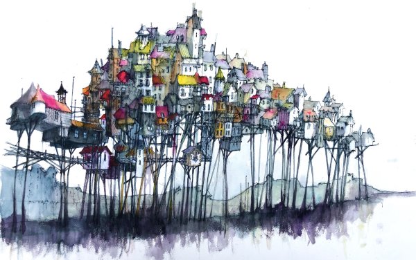 Необычный город рисунки