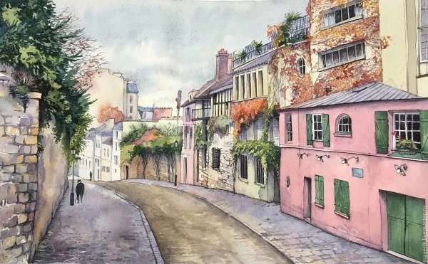 Париж Монмартр акварель