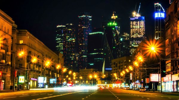 Улицы Москва Сити ночью