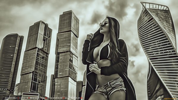 Девушка на здании вектор