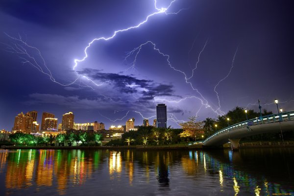 Ночной город гроза