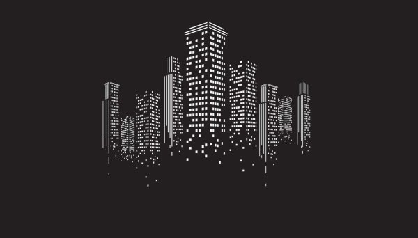 Силуэты домов ночного города