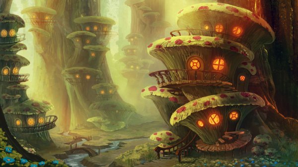 Грибной дом фэнтези арт