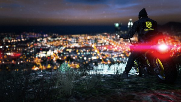 ГТА 5 ночной Лос Сантос мотоцикл