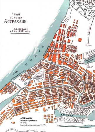 Старая карта плана города Астрахани