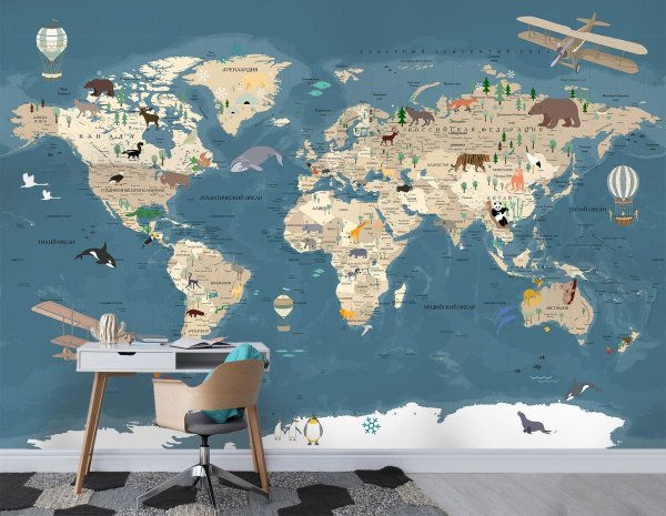 Обои карта мира в детскую комнату