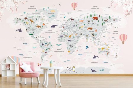 Детские обои с картой мира для стен