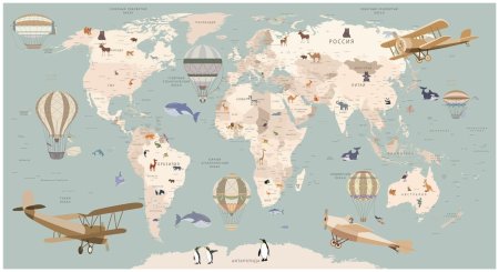 Фотообои карта мира с аэропланами