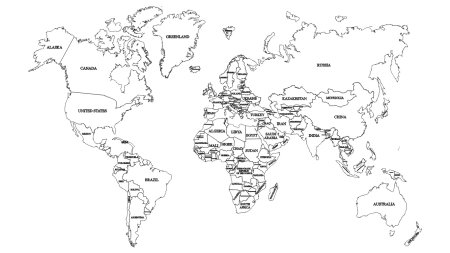 Контурная карта мира с названиями стран