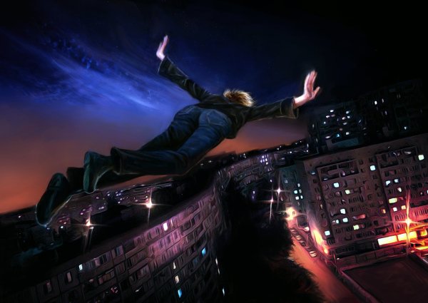 Парень на крыше ночью