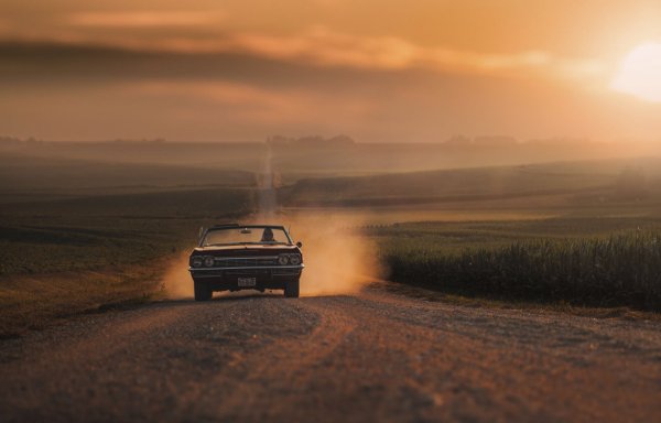 Дорога закат машина