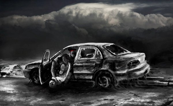 Разбитая машина арт