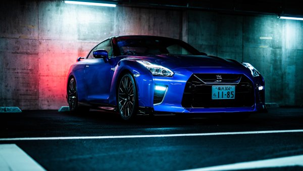 Nissan GTR r35 Blue 4k