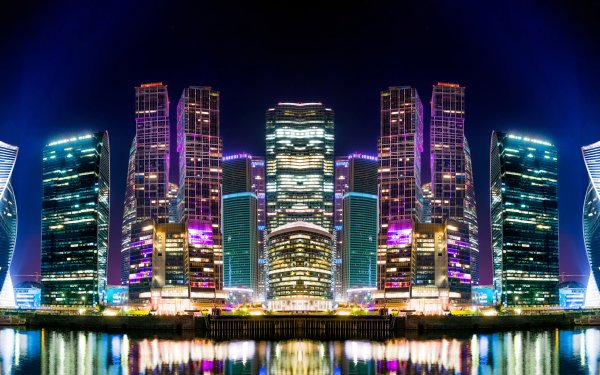 Москоу Сити ночью