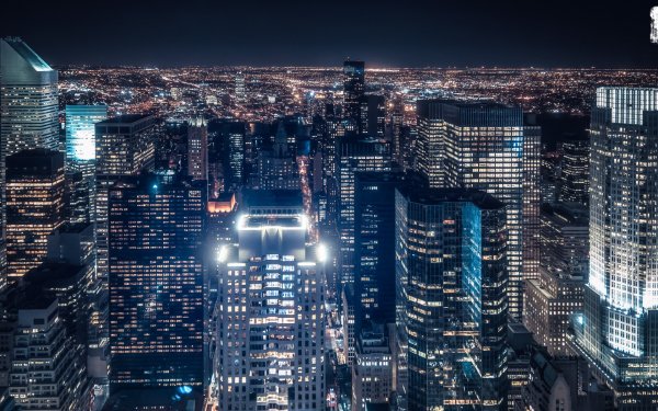 Нью Йорк вид сверху ночью Манхэттен