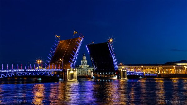 Дворцовый мост ночью в Санкт-Петербурге