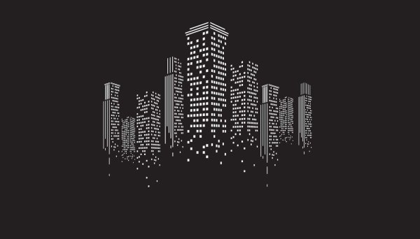 Силуэты домов ночного города