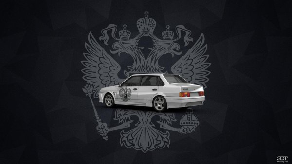Герб на фоне машины
