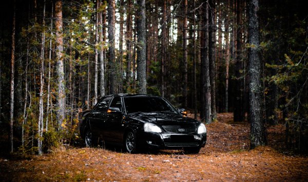 Priora чёрная седан осень