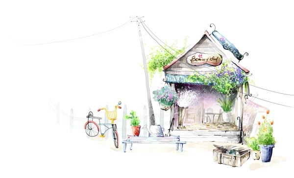 Домик красивый нарисованный на белом фоне