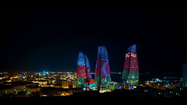 Баку Flame Towers ночью