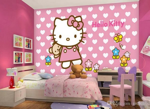 Обои в спальню в стиле Хелло Китти