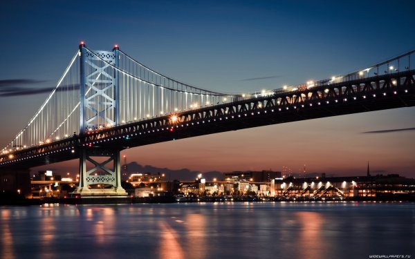 Ночной город Нью-Йорк мост