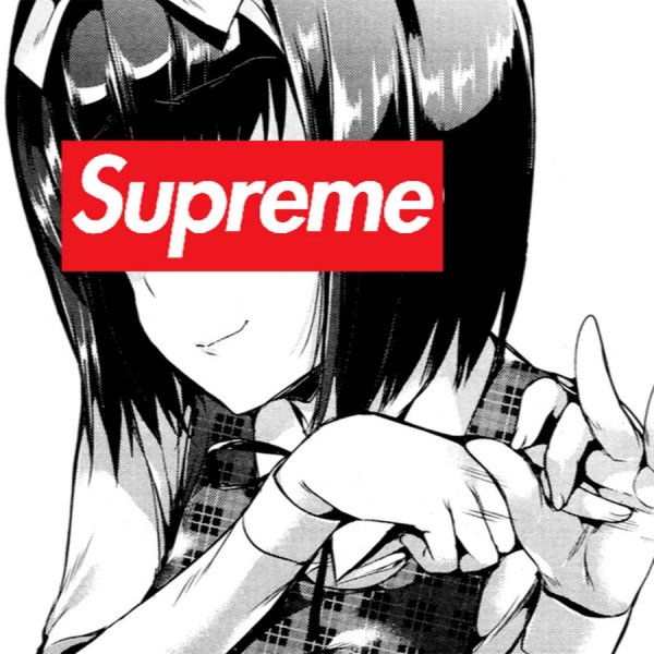 Аниме девушка с надписью Суприм