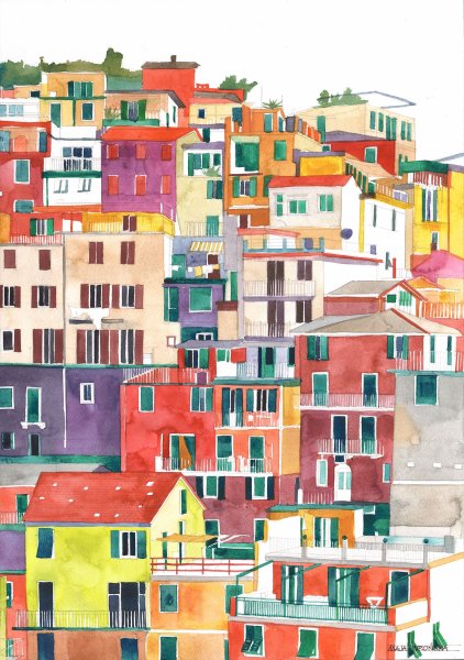 Цветные домики живопись