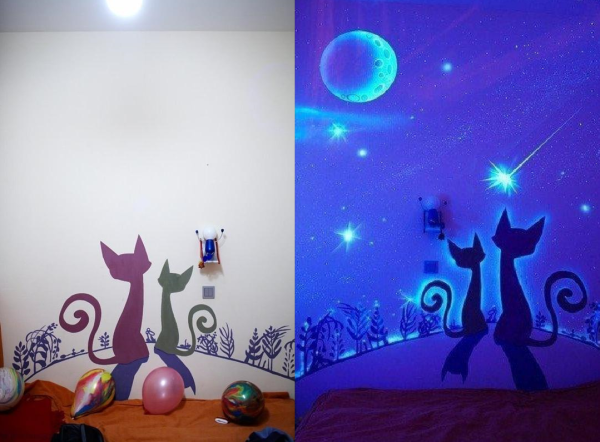 Флуоресцентная краска в комнате