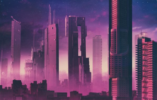 Cyberpunk City небоскребы