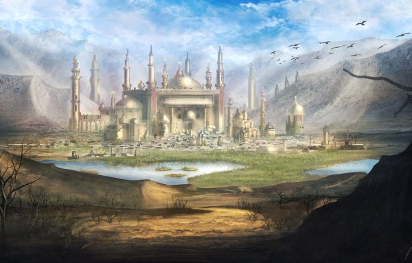 Пустыня замок твердыня арт Оазис