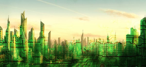 Киберпанк город зеленый