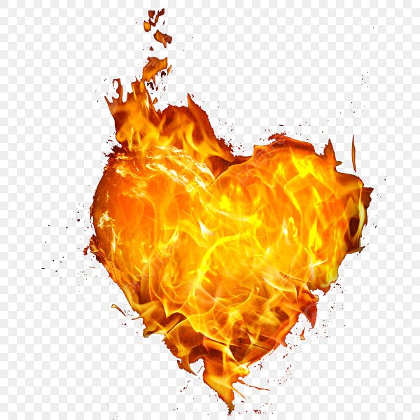 Пылающее сердце на прозрачном фоне