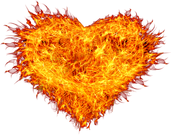 Огненное сердце на белом фоне