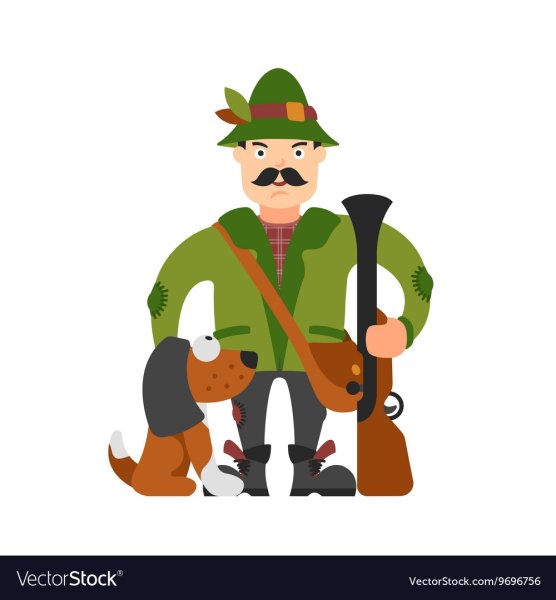 Охотник с ружьем на белом фоне