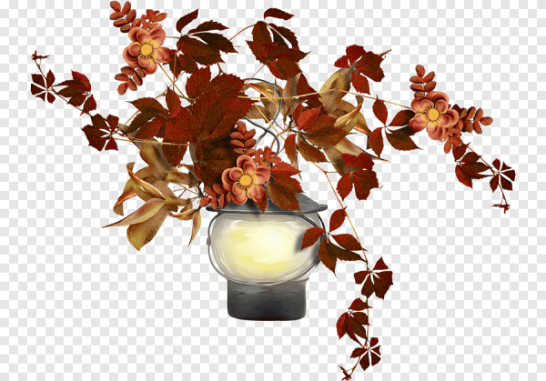 Ваза с осенними листьями на прозрачном фоне