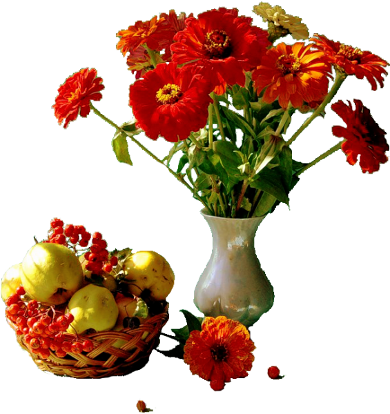 Прозрачная ваза с осенним цветами