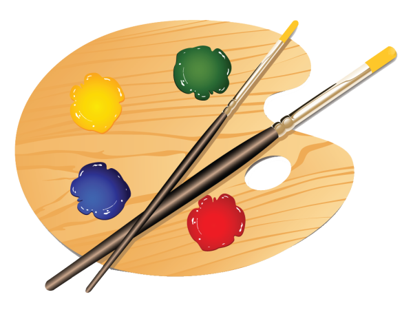 Палитра с красками и кистями