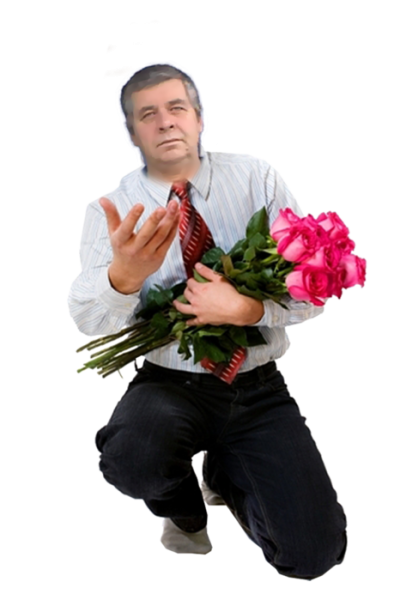 Мужик дарит цветы