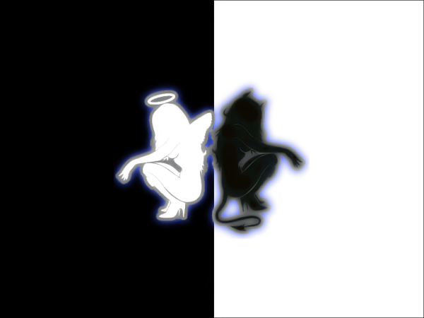 Ангел и демон на черном фоне