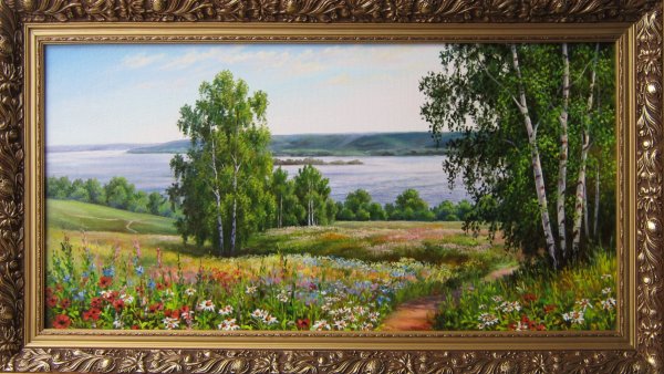 Пейзаж маслом на холсте в рамке