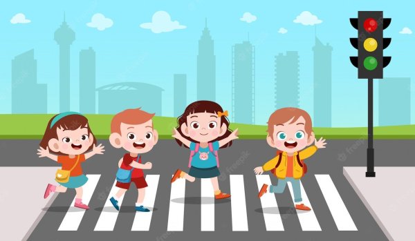 Дети переходят дорогу рисунок