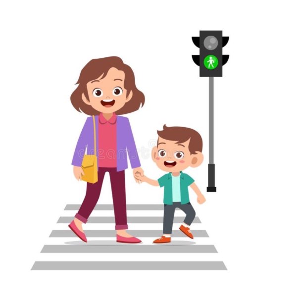 Ребенок с родителями переходят дорогу