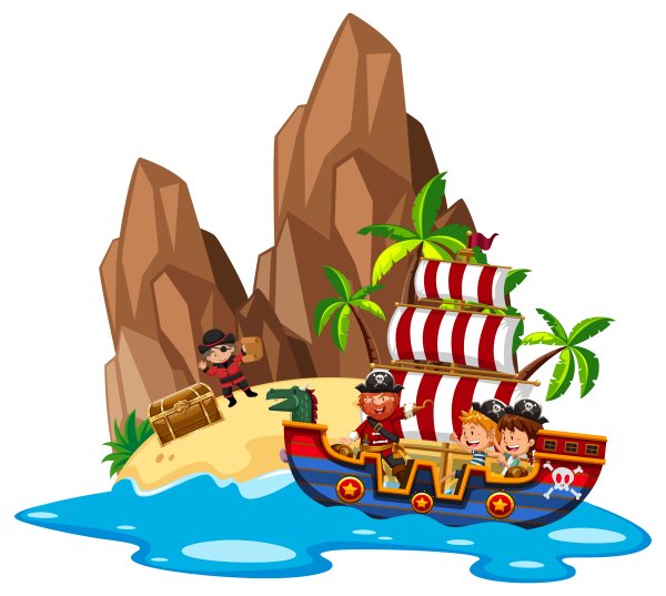 Остров и корабль мультяшный