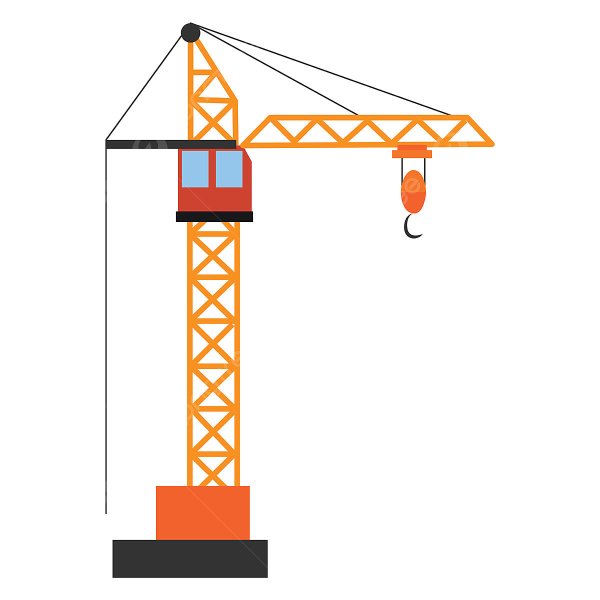 Подъемный кран на стройке на белом фоне