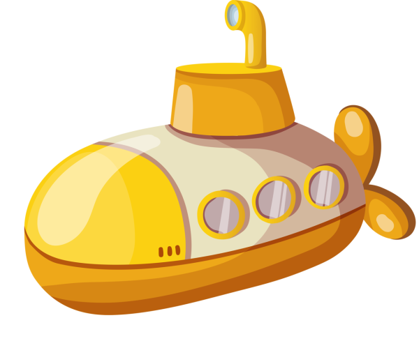 Подводная лодка мультяшная на прозрачном фоне