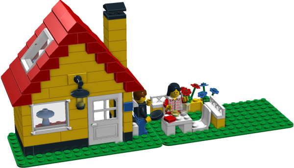 Дом из конструктора на белом фоне